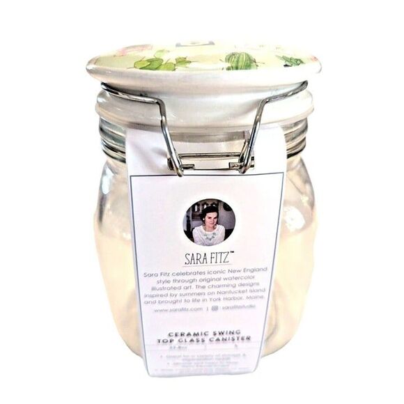Succulent Ceramic Lid Glass Clamp Jar Canister Green Floral 34 Oz. 6-in Gift - Picture 2 of 6